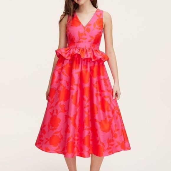 NWT Kate Spade Women's Classic Rose Peplum Midi Dress - NEW - Picture 1 of 4
